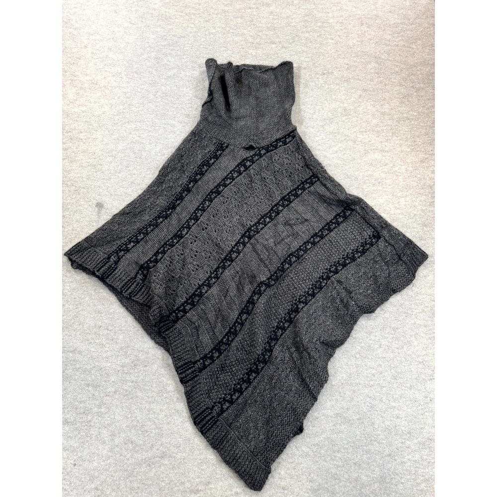Lineamaglia Poncho Sweater Womens OS Gray Knit Diagonal Striped Turtleneck Italy